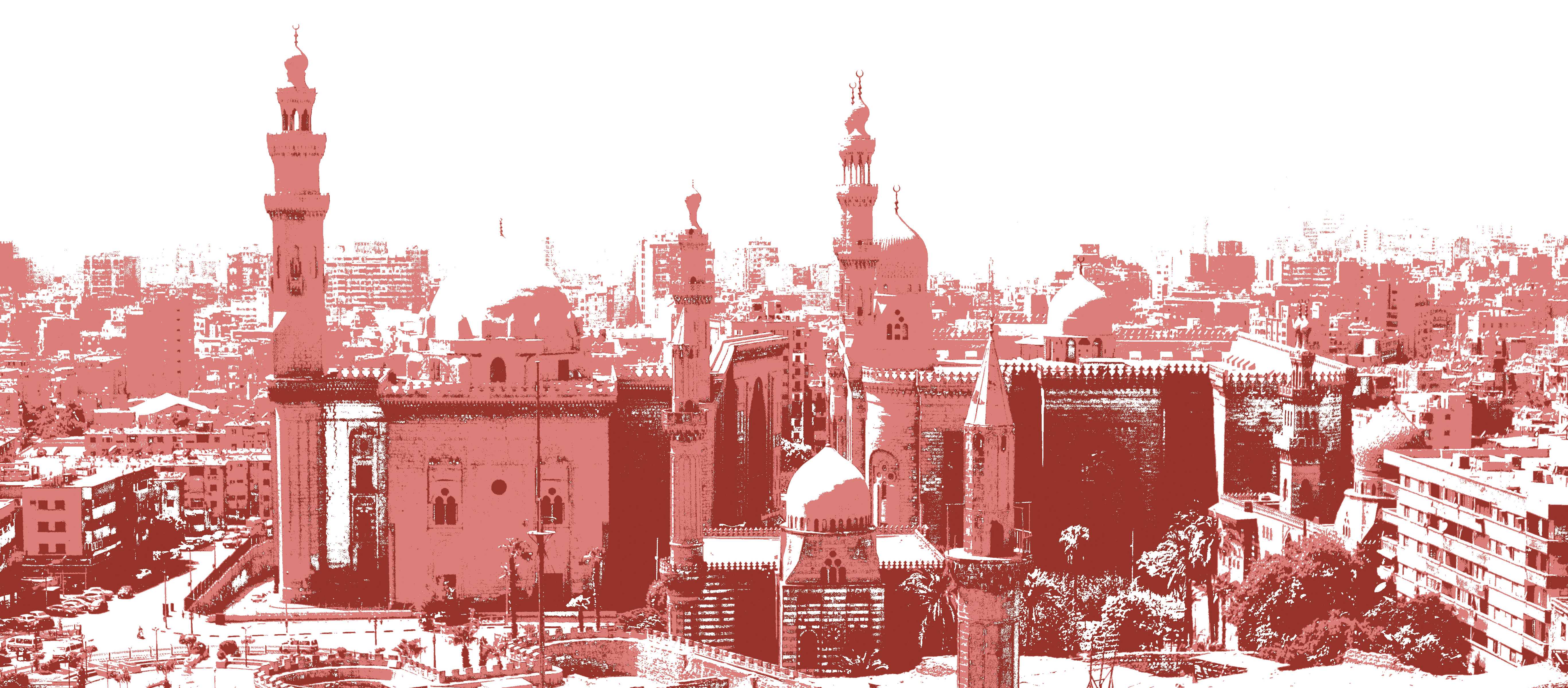 stylized photo of city with old towers and high-rise buildings